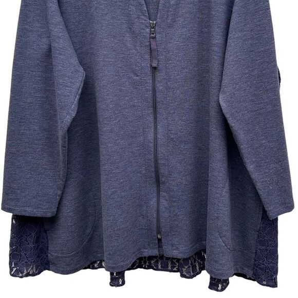 Logo Lounge Tunic Top Women's 2X Purple Zip Up Pockets V-Neck Lovely Lace Back - Picture 4 of 14